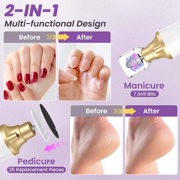 Електричний набір для манікюру та педикюру з 9 насадками та 15 рівнями швидкості, LED-підсвічуванням (W-Gold)
