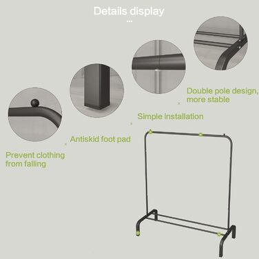 JIUYOTREE Clothes Rack, Coat Rack, Metal Clothes Bar, Durable Clothes Rack with Bottom Frame for Coats, Skirts, Shirts, Sweaters, White (Black)