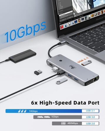 Док-станція USB-C 13-в-1 для ноутбуків: Dual Monitor, HDMI, DisplayPort, USB 3.0, Ethernet, PD 100W, SD/TF, Audio/Mic (сірий)