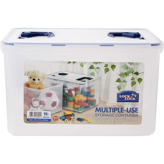 LocknLock PP CLASSIC Storage Box with Lid and Handles | 361 x 274 x 212 mm | 100% Airtight | Semi-transparent Storage Container | Storage Container with Lid for Household Items (16 L (Pack of 2))
