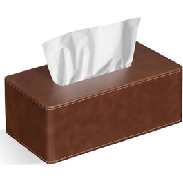 GOLRANLYE Cosmetic Tissue Box, 25×13.5×9.5 cm PU Leather Modern Tissue Box Rectangular for Bathroom Bedroom Dining Room Office and More (Brown)
