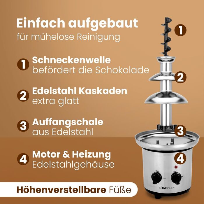 Шоколадний фонтан Clatronic SKB 3248 з функцією плавлення | для фруктів та випічки | легко чистити
