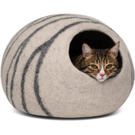 Ліжко для котів Meowfia з мериносової вовни - ручне філцування, екологічне, м'яке, тепле взимку та прохолодне влітку, стильний дизайн, сірий світлий колір, розмір M