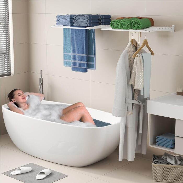 Настінна сушилка для білизни Innotic, розкладний вологостійкий сушильник для одягу з 8 стійок, великий, економний, для вулиці, ванної, балкону, білизни (білий, 60 см)