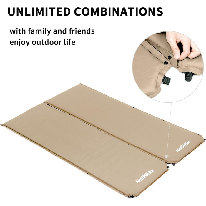Naturehike Саморозкладаючий килимок для сну 5 см, туристичний килимок для кемпінгу, з'єднується з іншими, для наметів, гамаків, походів, сімейного кемпінгу, R-значення 4.8, зелений (хакі)