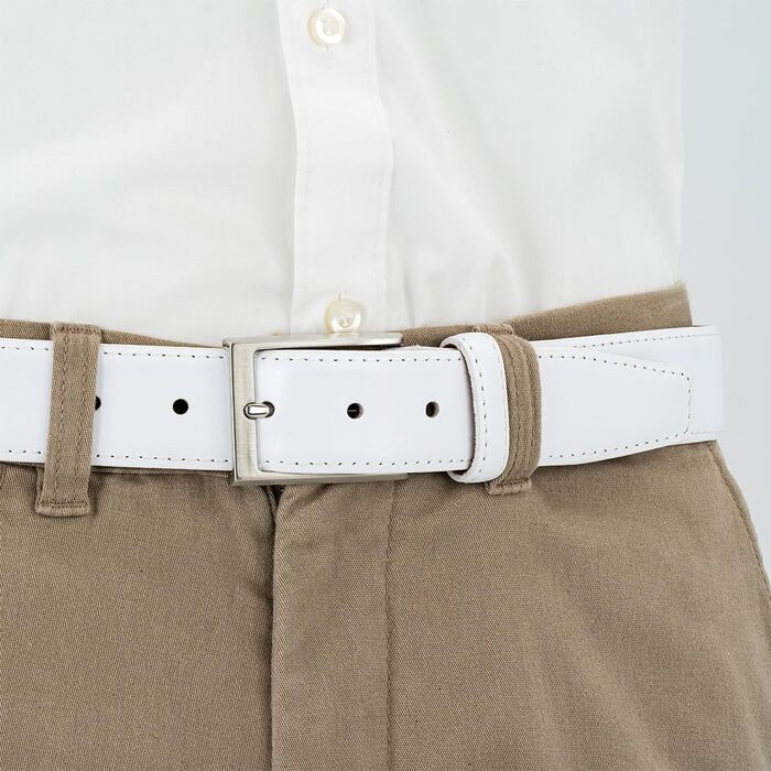 Чоловічий шкіряний ремінь Lindenmann 35 мм, білий, розмір 120 см, повна шкіра