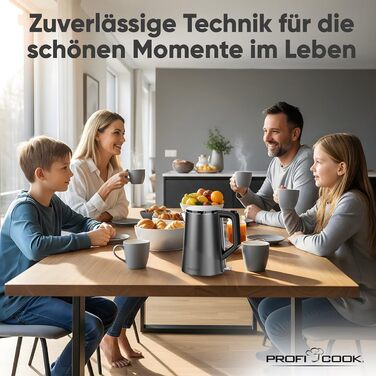 Електричний чайник ProfiCook PC WK 1290: 1,5 л, 2200W, подвійні стінки, нержавіюча сталь, збірна база з обмоткою кабелю