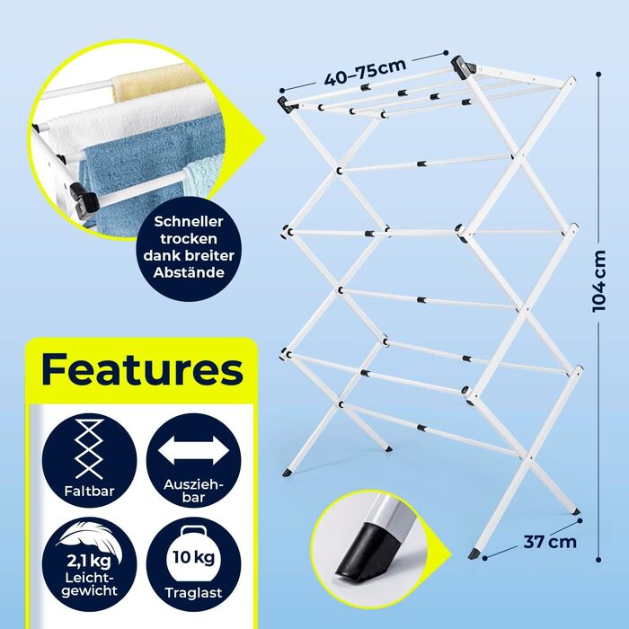 Сушарка для білизни EASYmaxx Wandwäschetrockner 400 - настінна, розтягувана, 80x40x10.5 см, 4 м довжини сушіння. Підходить для внутрішнього та зовнішнього використання.