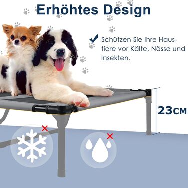 Підвищене ліжко для собак UISEBER 92x76x92 см, Outdoor з дахом, для великих собак до 50 кг, водонепроникне, сіре+чорне (XL)
