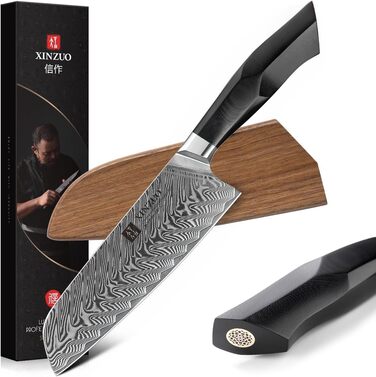 Ніж кухарський XINZUO Damaststahl Kiritsuke 21.5 см, професійний, з ручкою G10 та магнітною піхвою, серія Feng