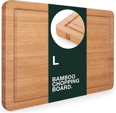 Blumtal Cutting Board Wood made from 100% Bamboo L - 2cm thick wooden board antibacterial - solid cutting board with juice groove - wooden cutting board 38x25x2cm - Alternative to plastic cutting board