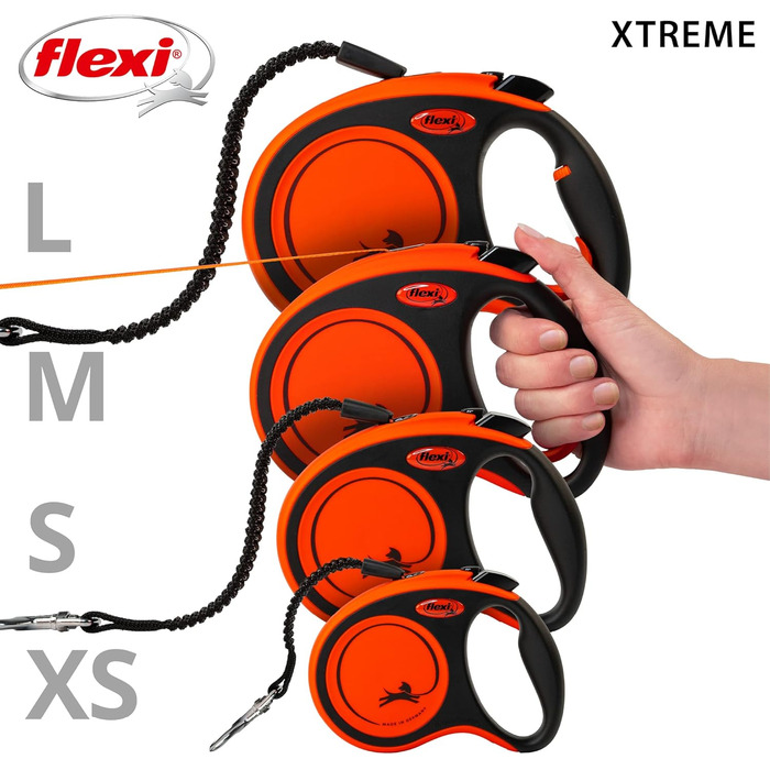 Flexi Xtreme L повід для собак 5 м чорний/оранжевий, надміцний, до 65 кг