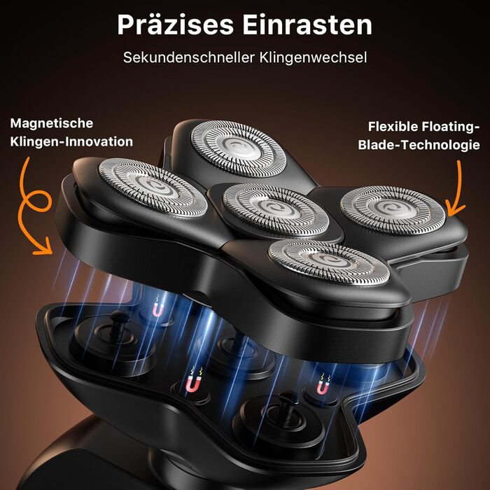 Електричний тример для гоління голови Trimcoo 5-в-1 з титановими лезами, IPX7 водонепроникний, USB-C, LED-дисплей - для чутливої шкіри голови (чорний)