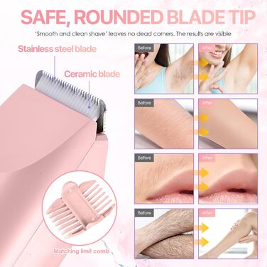 Триммер для бікіні RoserRose 2-в-1: електробритва та триммер для жінок, водонепроникний (IPX7), LCD-дисплей, Type-C зарядка, набір для догляду за шкірою бікіні