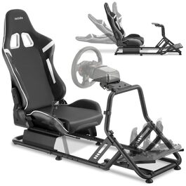 Ігровий симулятор Sim Racing Cockpit tectake® для Fanatec, Logitech, Thrustmaster, регульоване гоночне крісло GT-Style, сталевий каркас, до 120 кг, чорний
