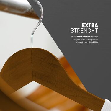 Плечики для одягу Keplin Starker з натурального дерева (30 шт.) з обертовим гачком 360° та перекладиною для штанів, з вирізами для плечей - міцні та економні, для пальто, жакети, костюми, сріблясті