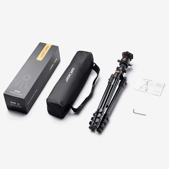 Подорожній штатив для камери K&F Concept 160 см, алюмінієвий трипод для DSLR з панорамною кулею 360° та швидким затискачем