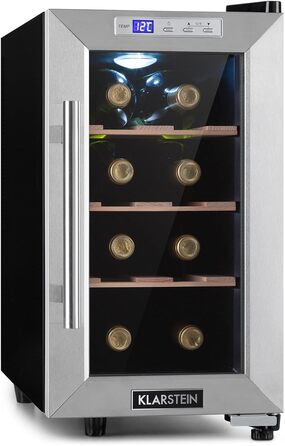Klarstein Wine & Beverage Refrigerator - Slim Design, 1-Zone, Glass Door, Outdoor Ready, UV Protection, 8-Bottle Capacity