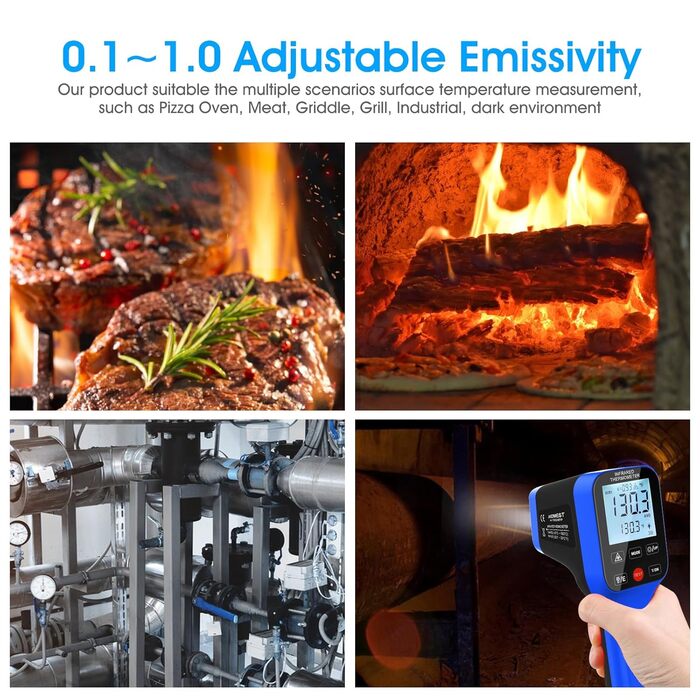 Інфрачервоний термометр AIOMEST з логуванням даних через APP, промисловий IR пірометр 1600°C | Оптика 30:1 з подвійним лазером | Температурна пістолета для вимірювання температури для HVAC, промислових печей, кузень та піци | Bluetooth-з'єднання