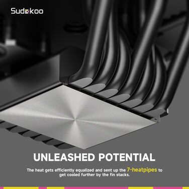 Кулер для процесора Sudokoo SK700V AM5 з дисплеєм та 6 heatpipes: 120мм вентилятор для AM5, безперешкодний доступ до RAM, 5 років гарантії (SK700V Чорний + MACH140)