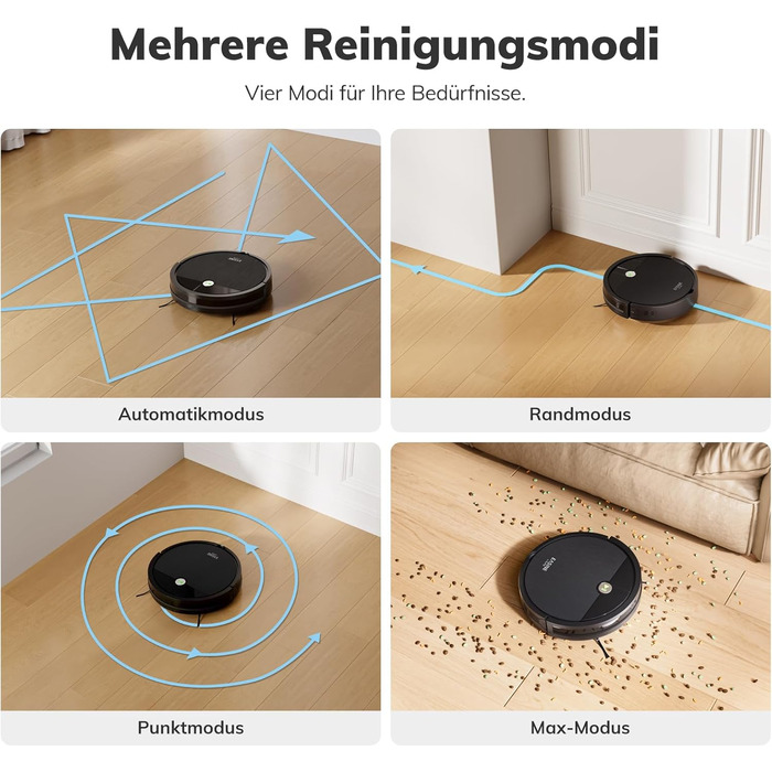 Робот-пилосос безщітковий, самостійно заряджається, з пультом дистанційного керування, тихий, для шерсті тварин та твердих поверхонь, E3