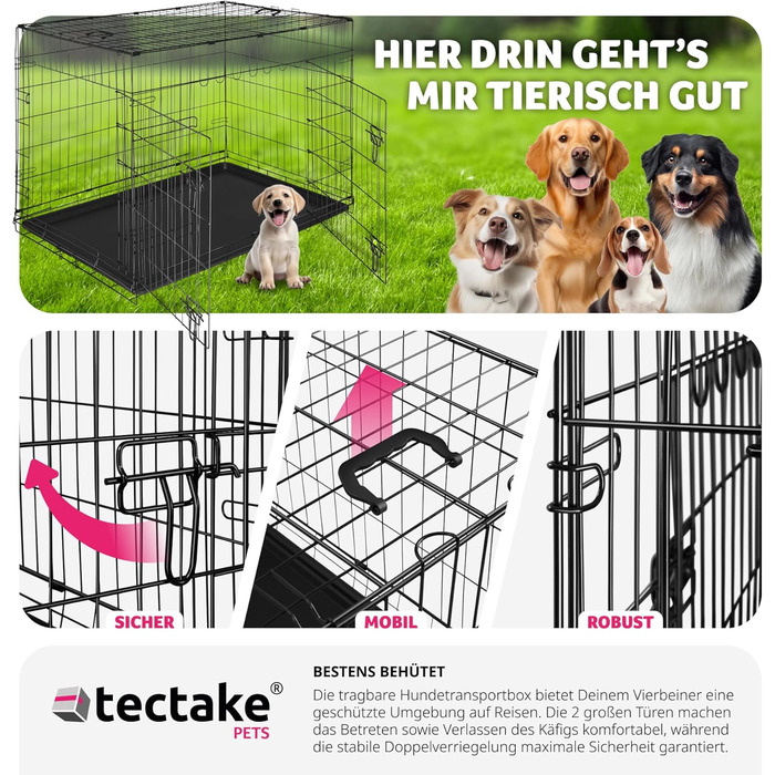 Транспортний вольєр для собак Tectake®: стабільний, розкладний, для колір автомобіля, кемпінгу та дому (108x71x76 см)
