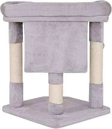 Lionto Scratching Post for Cats with Cave & 2 Plush Balls including Bell, Height 60 cm, Cat Tree with Robust Sisal Rope & Soft Plush, Cozy Lying Area, for Small & Large Cats, Light Grey