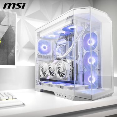 Корпус ПК MSI MAG PANO ATX з підтримкою GPU-стійкою, індикатором рівня заповнення, фільтрами від пилу, 33 мм кабелепроводом та USB Type-C (20Gbps) (100R PZ White)