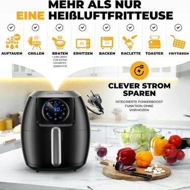 Аерофритюрниця Stillstern 5 л, LED-екран, 7 програм, 120 рецептів, 1800 Вт, без олії, чорна