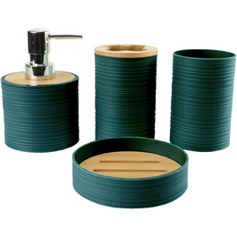 Набір аксесуарів для ванної кімнати на 4 предмети: дозатор мила, тримач для зубних щіток, зелений