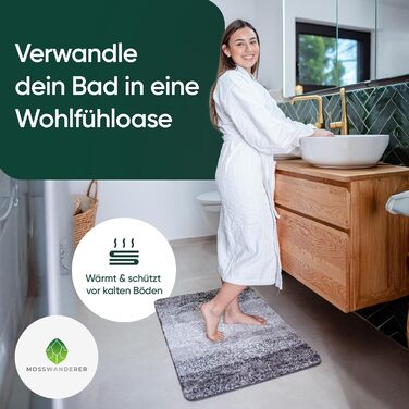 MOSSWANDERER Non-Slip Bathroom Rug - 60x90cm | Washable Luxury Bath Mat | Modern Black & Gray Design | Absorbent Floor Mat for Bathroom, Shower & More