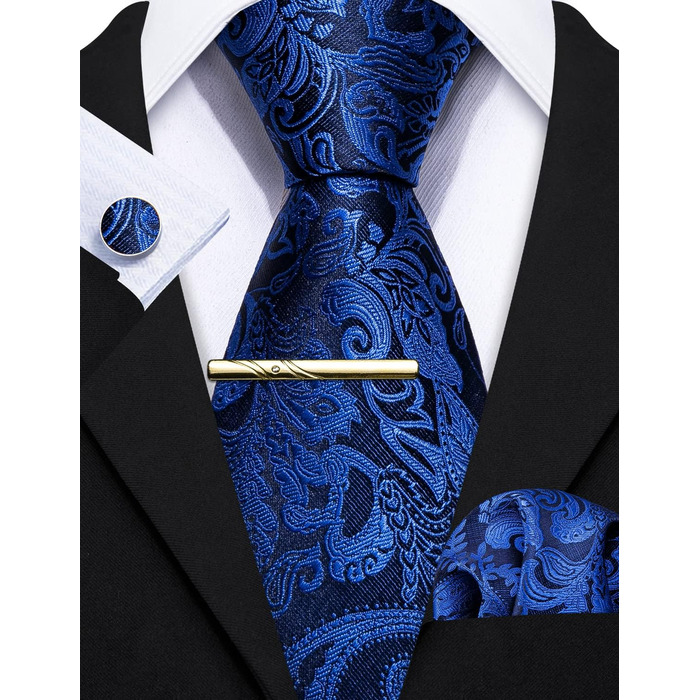 Сет краваток для весілля Barry.Wang: однотонний паваротний краватковий шовковий краватковий аксесуар, королівський синій