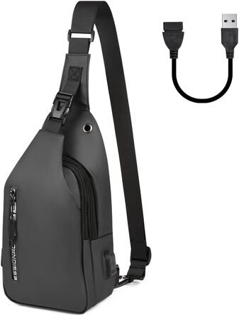 Чоловіча нагрудна сумка Brusttasche з USB-зарядкою, Oxford-тканина, водонепроникна, для спорту, роботи, подорожей (#5 B-сірий)