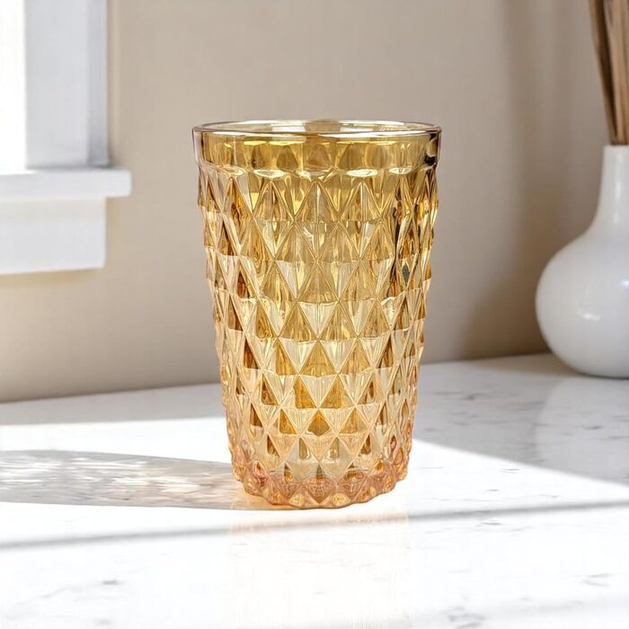 Вінтажний набір з 6 кольорових келихів для вина та напоїв з діамантовим візерунком (сітка), келихи Long Drink, коктейльні келихи з тисненням, скляний набір, склянка для вина, склянка для води, келих, склянка з золотим блиском