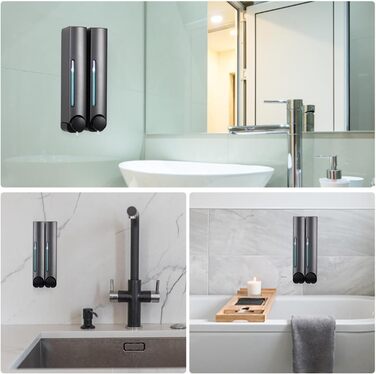 Набір дозаторів для мила та гелю для душу на стіну (2 шт, 380 мл, сірий)