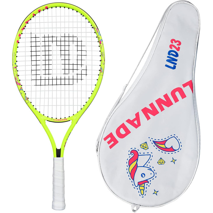 Lunnade Kids Tennis Racket Set - Youth Tennis Racquet for Boys & Girls Ages 3-12 with Cover - 19/21/23/25 Inch Sizes (Yellow, 23 Inch)