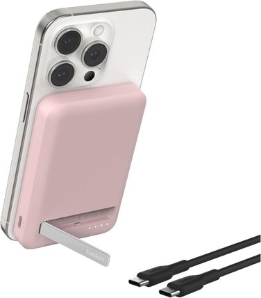 Powerbank Belkin BoostCharge Pro 10000mAh з Qi2 та MagSafe, рожевий, з інтегрованим підставкою, для iPhone 17, Air, 16, 15, 14, Pixel та інших