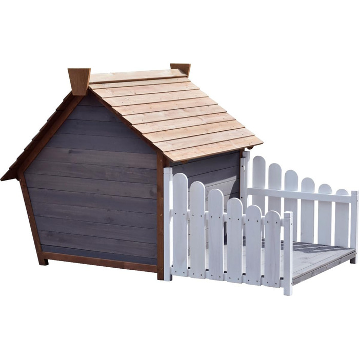 Будка для собак 'Hubi' Dobar® - Будка для собак з масивного дерева, розмір L, 90x77x109 см, коричнево-сіра