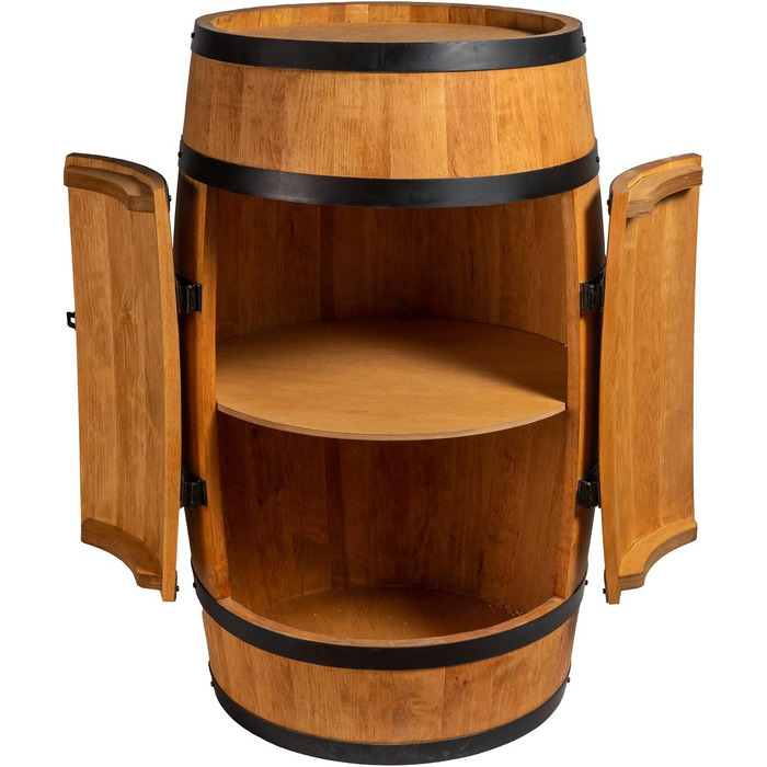 Wine Barrel Stand with Door - Alcohol Cabinet, Bottle Shelf, Wooden Shelves - Wine Barrel - Barrel Furniture - Wine Rack - Wine Rack - Wine Bar - Barrel Bar with Door - Barrel Bar Minibar 80cm High (Oak)