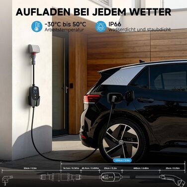 Мобільна зарядна станція EVDANCE Wallbox 11кВт для електромобілів та гібридів з керуванням через додаток, кабель 5.5м