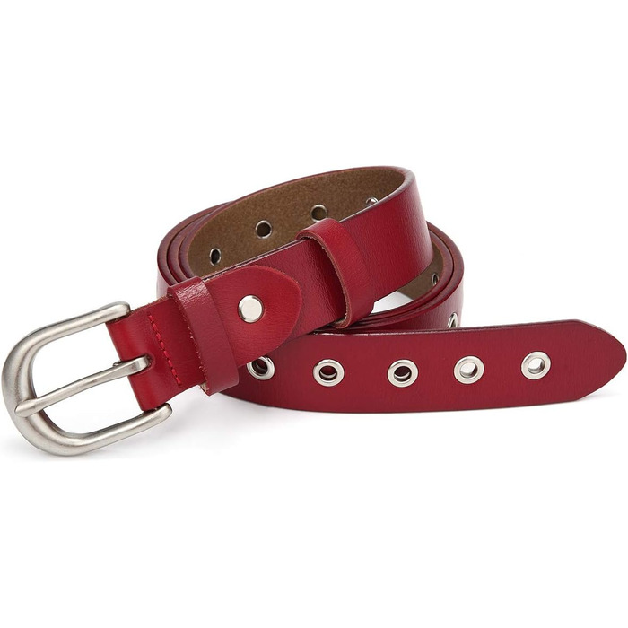 Жіночий шкіряний ремінь з металевою пряжкою для джинсів Dreess, ширина 1.1 см (XS:85 см, підходить для обхвату талії 60-74 см), колір: червоний