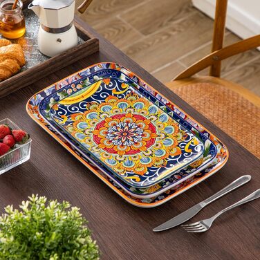 Vancasso Porcelain Serving Platter Set, SIMI Series Rectangular Plates Set, Bohemian Dinner Plates, Cake Plates, Dessert Plates, Breakfast Plates, 3 Sizes Serving Platters