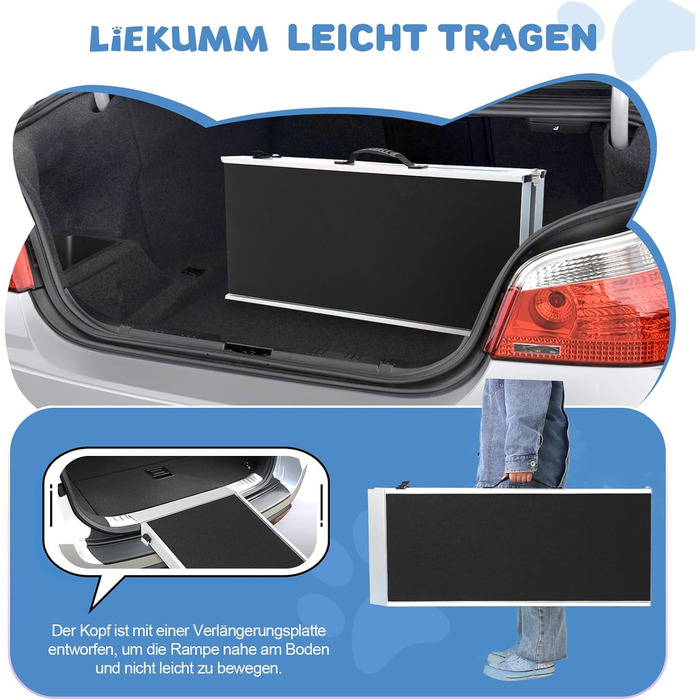 Рампа для собак Liekumm 90 кг, телескопічна, алюмінієва, 99-182 см, для авто, кросоверів, сходів, дверей