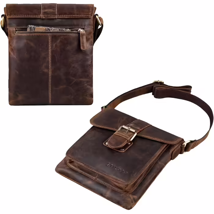 STILORD 'Mattia' Small Crossbody Bag for Men, Genuine Leather Vintage - Shoulder Bag for 10.1 inch Tablets & iPads 9.7 inch - Messenger Bag & Men's Handbag, Color: (Soria - Brown)