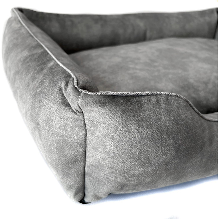 Софа для собак з велюру – знімний та пральний лежак з високими бортиками – для малих та великих собак (M (80x50x18 см), Сірий)