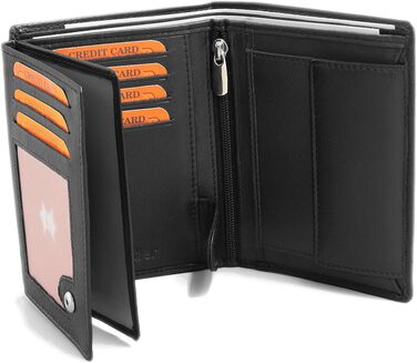 Fa. Volmer Black Leather Wallet made of genuine leather in portrait format with TÜV-tested RFID protection Phoenix 3, Black