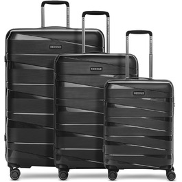 Жорсткий кабінний чемодан-тролей 40x20x55 см з поліпропілену, 4 колеса, TSA-замок, набір з 3-х, чорний металік