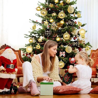 44 штуки новорічних кулі пластикові, прикраси для ялинки, набір кульок для ялинки, персоналізовані новорічні кулі білі та червоні, ялинковий декор, новорічний декор для дому та вулиці білий та червоний (золотий та чорний)