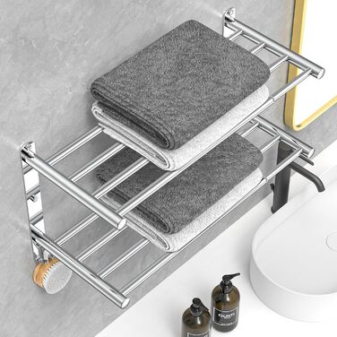 Adjustable 17-30 Inch Towel Bar for Bathroom Kitchen Towel Holder Dishcloth Hanger SUS304 Stainless Steel Wall Mount No Drill (Double Layer Towel Holder)