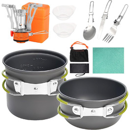 Набір кухонного посуду для кемпінгу Herbst, 11 предметів: каструля, плитка, столові прибори, серветки для чищення. Ідеально для пікніків та походів